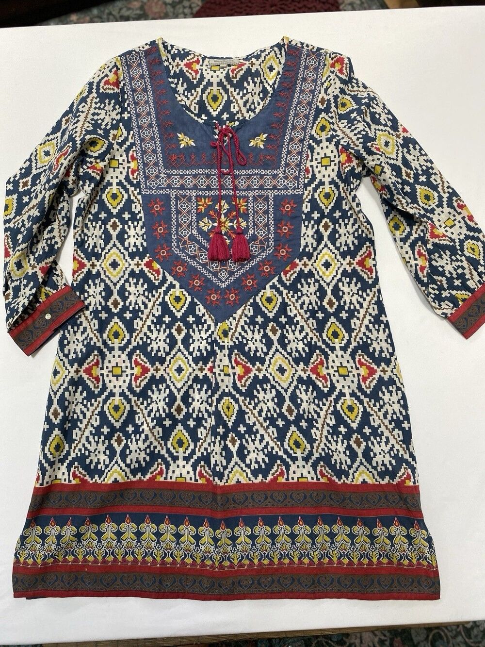 World Market L/XL Boho Geometric Ikat Embroidered Tunic Dress